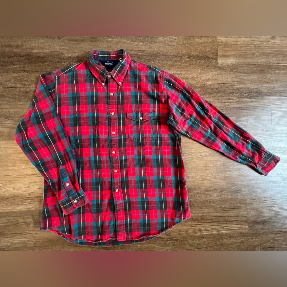 VTG Woolrich Mens Flannel Shirt X-large Red Green Plaid Button Up Outdoor C41‎